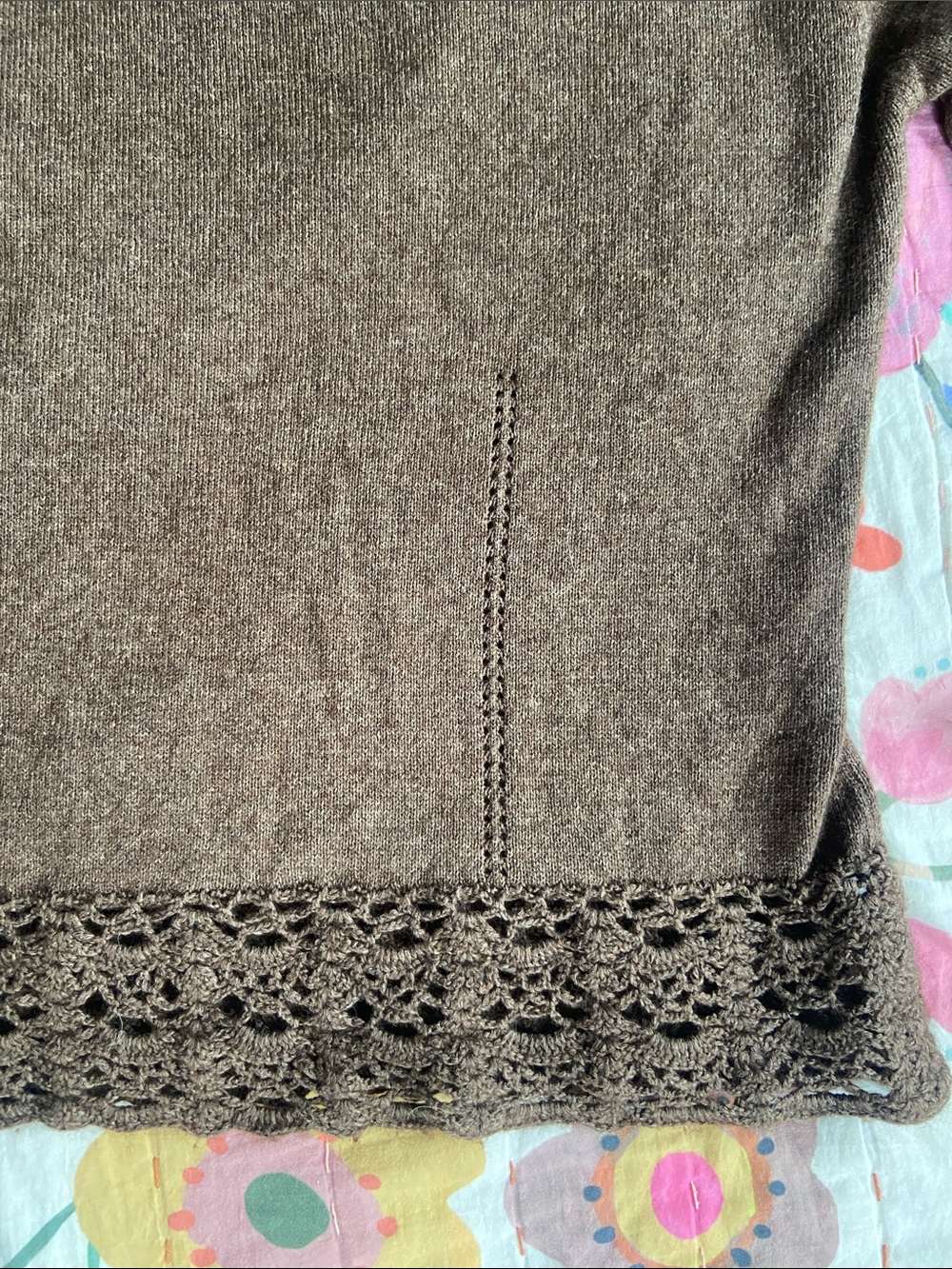 Vintage Y2k Chocolate Brown Lace-Trim Cashmere Sweater M - Picture 6 of 11